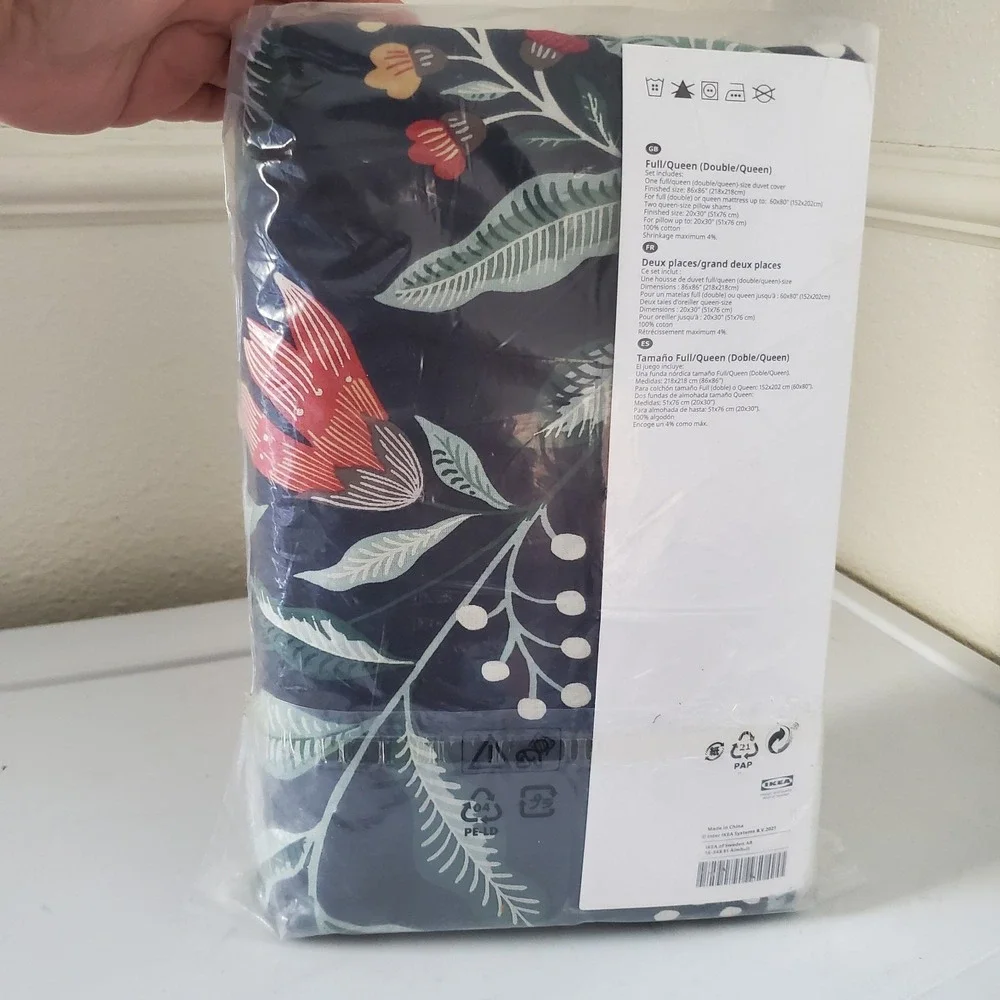 IKEA Sammetsblad QUEEN Full Duvet Cover w Pillowcases SET Black Floral Scandi